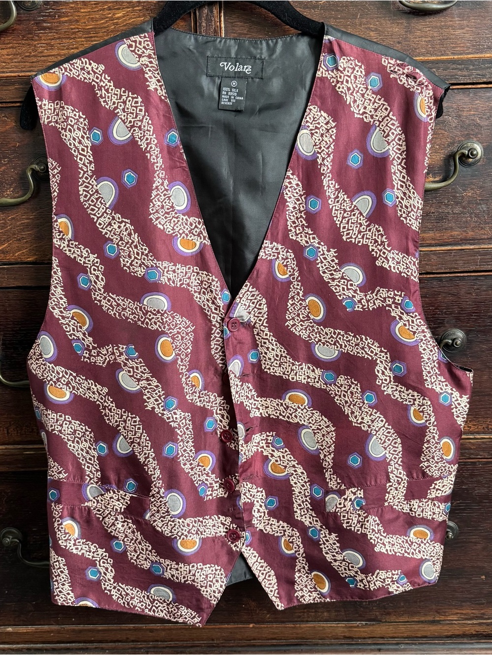 Volare Maroon Patterned Silk Vest